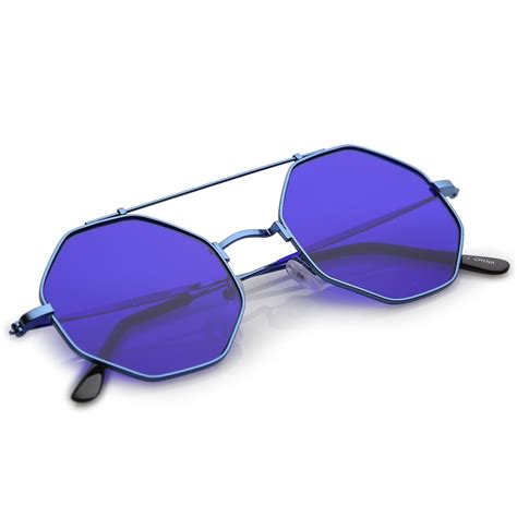 Modern Octagon Sunglasses With Crossbar Colored Flat Lens And Ultra Sl Sunglassla