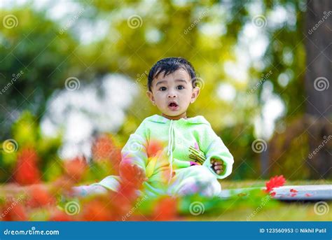 Cute Indian Baby Boy Playing At Garden Stock Image Image Of Lifestyle