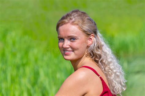 Portrait Of Blond Dutch Girl In Nature Stock Image Image Of Head Close