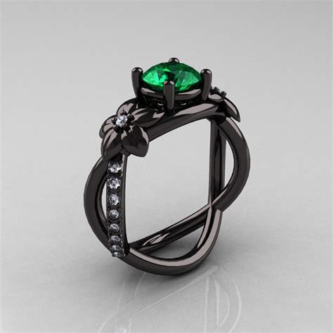 Our black diamond gold engagement ring set is handmade in expert detail. Designer Classic 18K Black Gold 1.0 CT Emerald Diamond ...