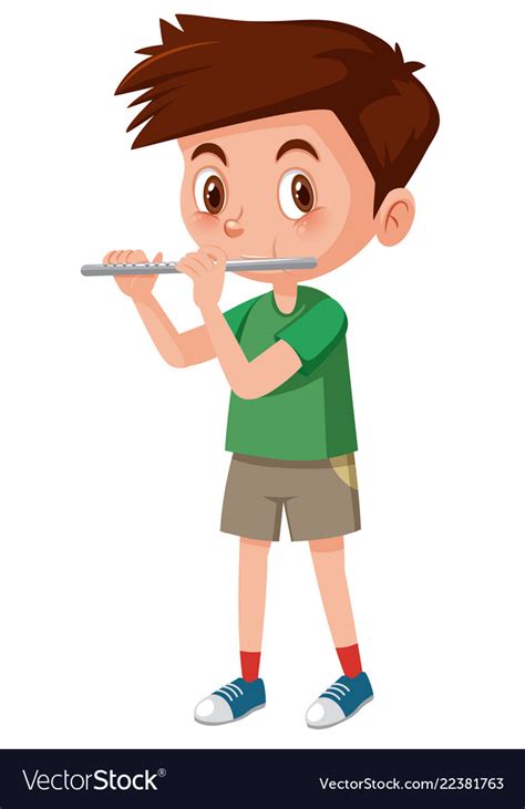 Boy Playing Flutes On White Background Royalty Free Vector