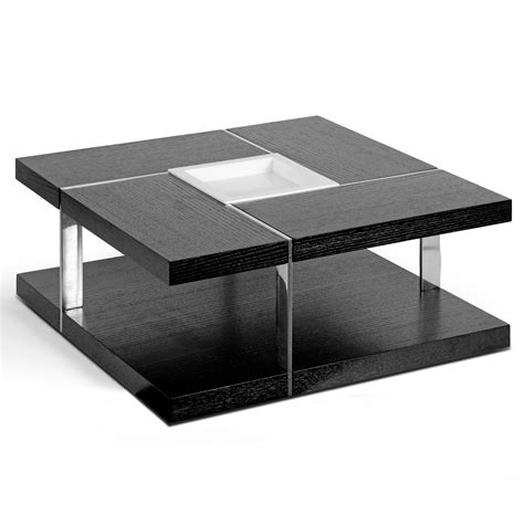 Airi Black Square Coffee Table With Modern White Tray Center And Metal