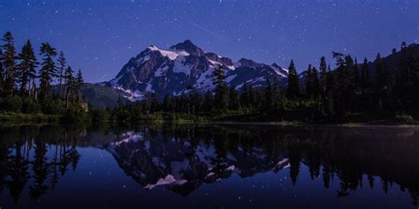 Landscape Photography Of Snowy Mountain S Reflection On Body Of Water During Nighttime Hd