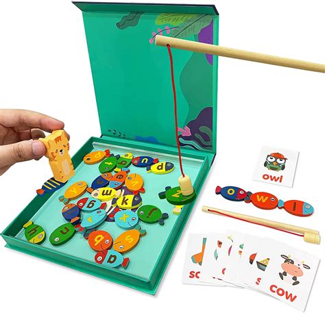 Montessori Wooden Magnetic Fishing Toy 26 English Letters Word Spelling