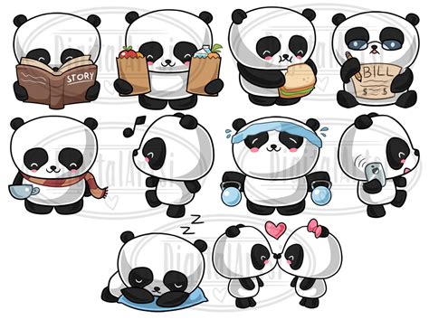 Kawaii Pandas Clipart By Digitalartsi
