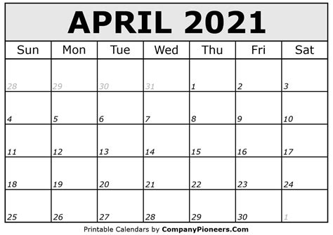 Daily Calendar 2021 April Calendar Word Calendar Printables Free