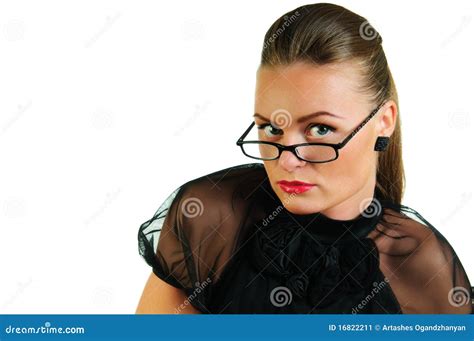 Woman In Black Dress And Glasses Stock Image Image Of Beautiful Fashion 16822211