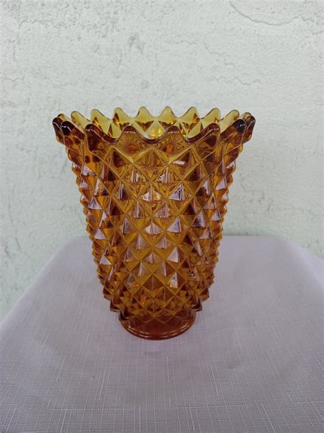 Vintage Imperial Glass Vase Diamond Point Amber Glass Etsy
