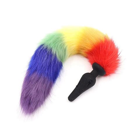 Erotic Rainbow Colorful Anal Plug Tail Sexy Faux Tail Butt Plug Dildo