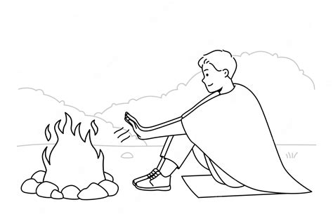 Premium Vector Young Man Warm Hands At Fire