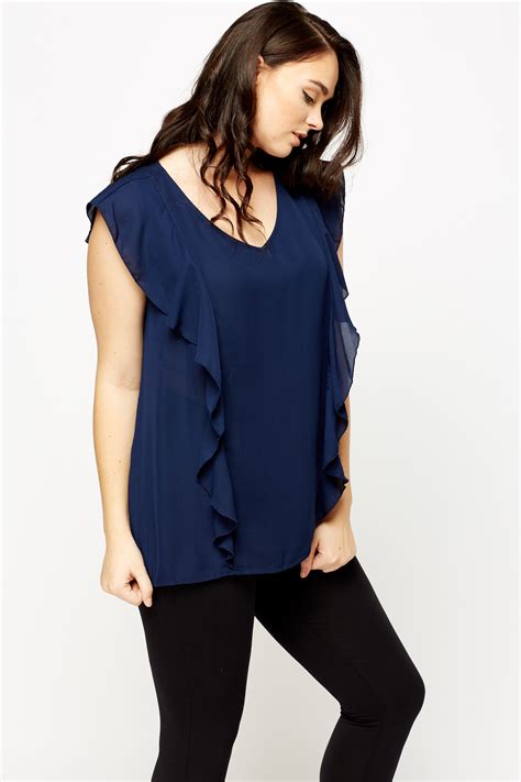 Sheer Frilled Navy Top Just 7