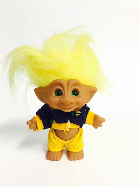 Vintage 80s Troll Doll Yellow Hair Green Eyes Jacket And Corduroys