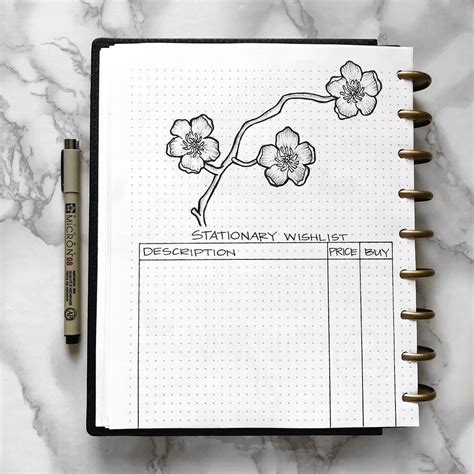 Bullet Journal Stationary Wish List Flower Drawing Bujolyst