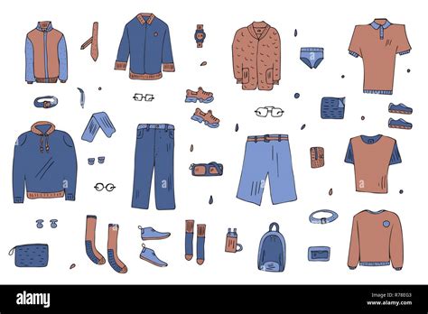 Men Apparel And Accessories Set In Doodle Style Collection Of Male