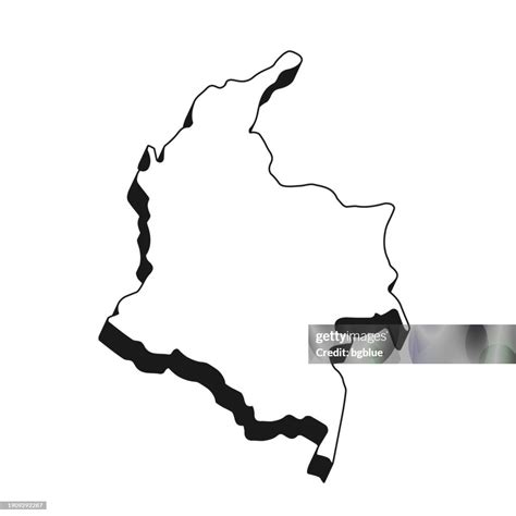 Colombia Map With Black Outline And Shadow On White Background High Res
