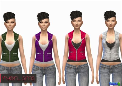 Pocketed Leather Vest With Tank Sims 4 Female Clothes