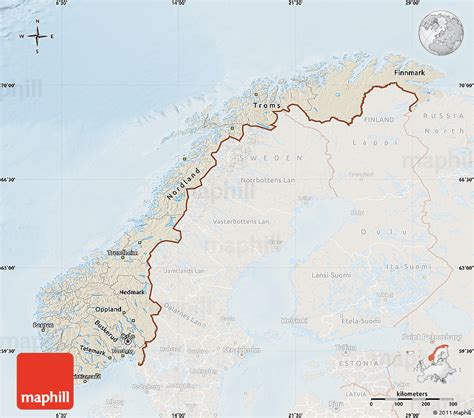 Shaded Relief Map Of Norway Lighten