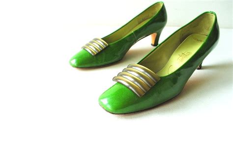 Mod Vintage 60s Emerald Green Glossy Patent Leather Pumps Etsy