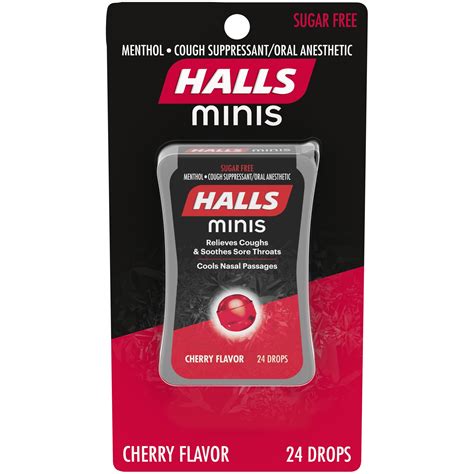 Halls Minis Cherry Flavor Sugar Free Cough Drops 24 Drops