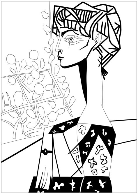 Picasso Jacqueline With Flowers Masterpieces Adult Coloring Pages