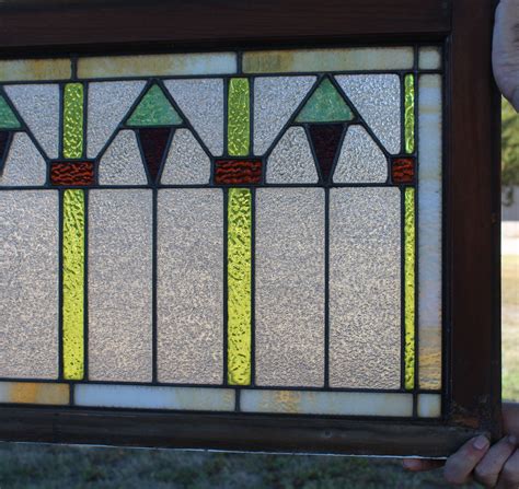 Bargain John S Antiques Antique Arts And Crafts Stained Leaded Glass Window 19″ X 44