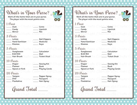 Baby Shower Whats In Your Purse Game Printable Baby Shower Games Blue