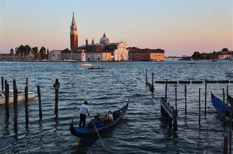 Gondola And San Giorgio Maggiore Islannd In Venice Italy Editorial