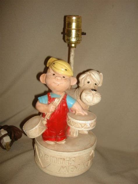 Vintage 1960s Dennis The Menace And Dog Ruff Chalkware Lamp ~ Hall