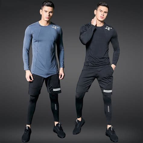 quick dry men s running sets compression sports suits basketball tights clothes gym fitness