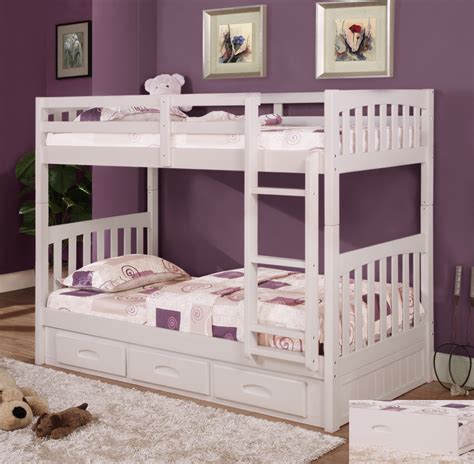 Since all our bunk bed bedding is custom made, it is made to fit your exact bunk bed mattresses, which means that there is no bulky extra fabric, and it creates a neat and tidy appearance! Discovery World Furniture Twin over Twin White Mission ...