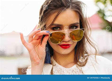 Pretty Girl In Sunglasses Looking At Camera Stock Photo Image Of