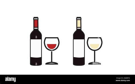 Vector Isolated Simple Illustration Of White And Red Wine With Bottles And Glasses Stock Vector