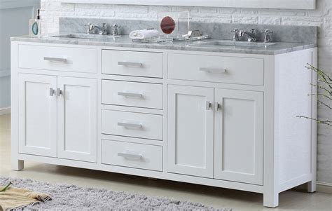 72 Pure White Double Sink Bathroom Vanity With White Carrara Marble Top