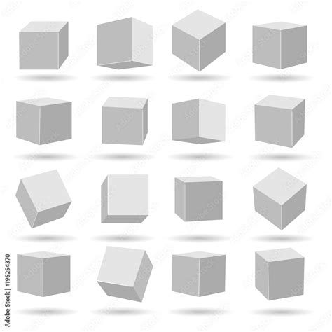 White Cubes Geometry Modeling Cube Set Isolated On White Background