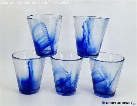 bormioli rocco italy murano cobalt blue swirl drinking glasses set of 5