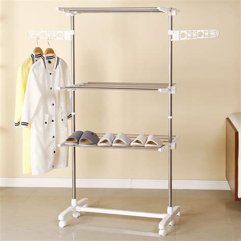 Mllieroo Folding Rolling Laundry Rack 3 Tier Clothes Drying Rack With