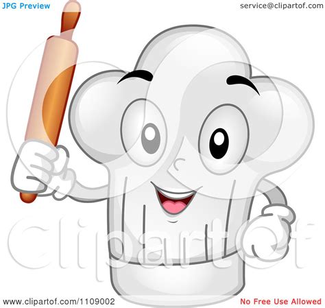 Clipart Happy Chef Hat Mascot Holding A Rolling Pin Royalty Free