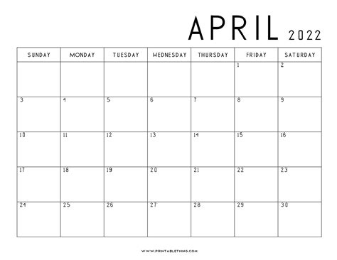 Printable Calendar For April 2022 Month Calendar Printable