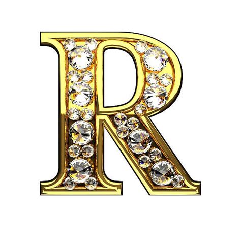 R Isolated Golden Letters With Diamonds On White Alfabe Fotoğraf