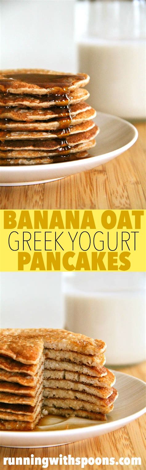 Banana Oat Greek Yogurt Pancakes Running With Spoons