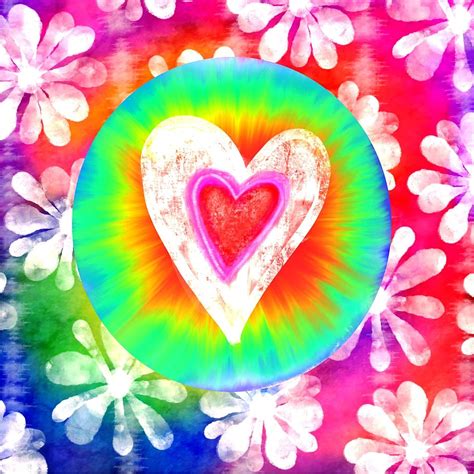 Multicolored Heart Illustration Love Hippy Rainbow Colorful Tie Dye Heart Flowers Heart
