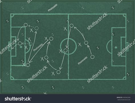 Realistic Blackboard Drawing Soccer Game Strategy Stock Vector Royalty