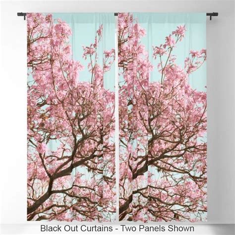 Cherry Blossom Window Curtains Pink Window Curtains Blue Etsy