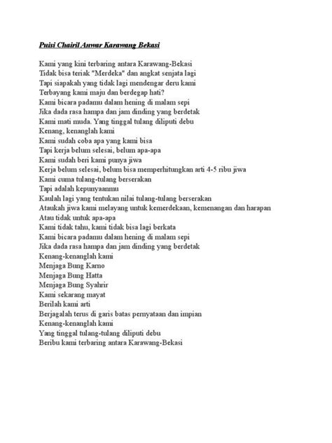 Puisi Chairil Anwar Karawang Bekasi Pdf