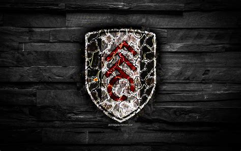 Download Wallpapers Fulham Fc Fiery Logo Black Wooden Background