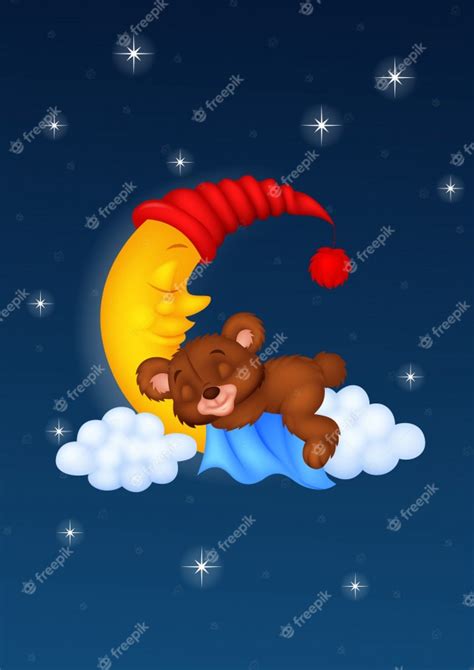 The Teddy Bear Sleep On The Moon Premium Vector