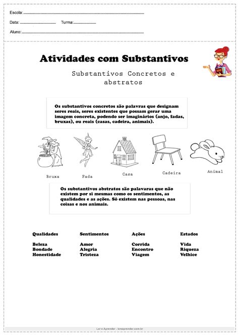 Atividade Substantivo Concreto E Abstrato 4 Ano Ensino