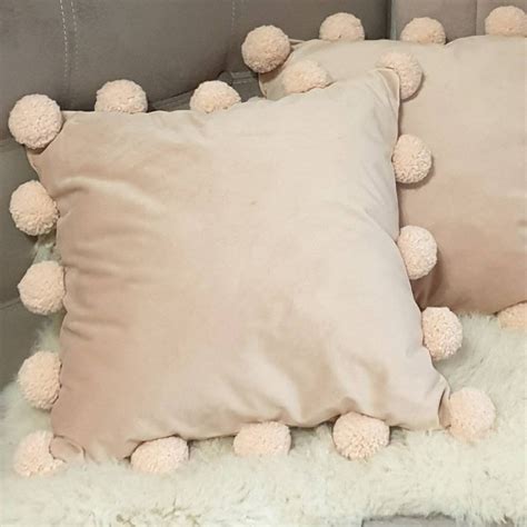 Blush Pink Pillow Cover With Pom Poms Pink Pom Pom Throw Etsy
