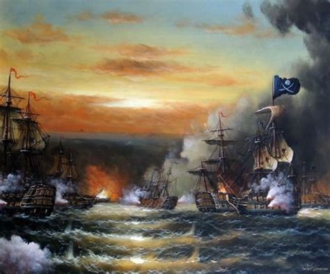 Waves Landscape Oil Painting Seascape Pirate Ship Cannon Battle Naval