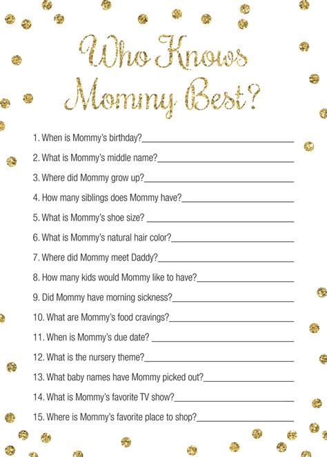 Free Printable Baby Shower Games Who Knows Mommy The Best Who Knows